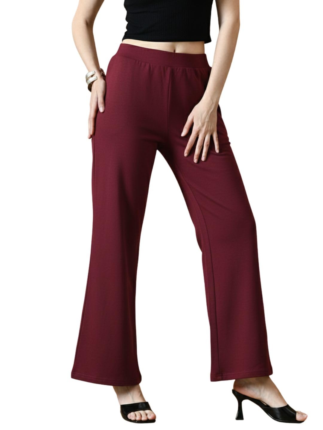 Indo Era Women Cotton Wide Leg Flared Trousers Track Pants in neutral