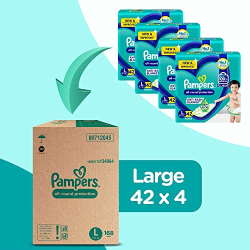 Pampers All round Protection Pants, Large size baby diapers (LG) 168