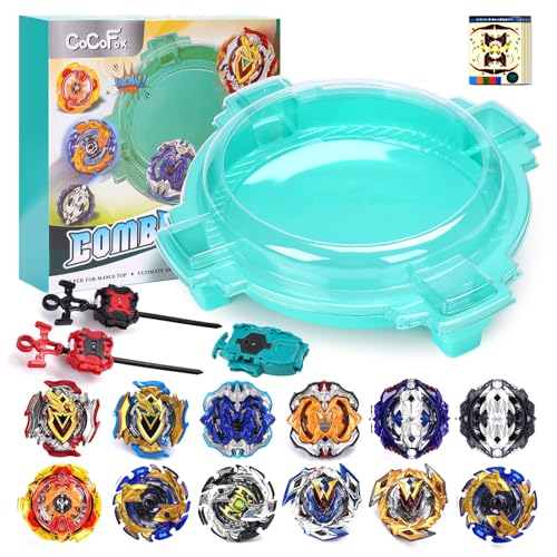 COCOFOX Burst Set, 12 Battling Tops 3 Right-Spin Launcher and 1 Stadium, Toys for 6 Year Old Boys & Girls & Up (Amazon Exclusive) Green