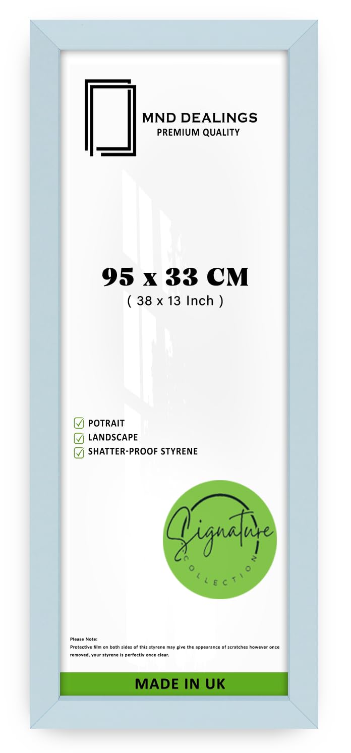 MND Dealings | MDF Wall Gallery Frame (95 x 33 CM) for Posters & Art, Panaramic Stylish MDF Finish, with Hanging Hooks for Portrait & Landscape Display [ Light Grey ]