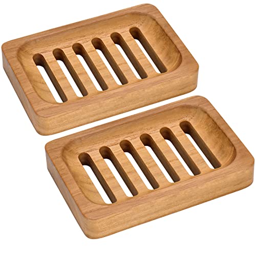 Comparison: Best Wood For Soap Dish 5 DEBETOOL Teak Wood Soap Dish, 2 Pack Waterproof Self Draining Soap Dish - Natural Wooden Bar Soap Holder for Bathroom and Kitchen