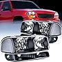 Nilight 1999 2000 2001 2002 2003 2004 2005 2006 Sierra Yukon Black Housing Clear Corner Clear Lens,Headlights Assembly Replacement,Headlight Assembly,4 Pack