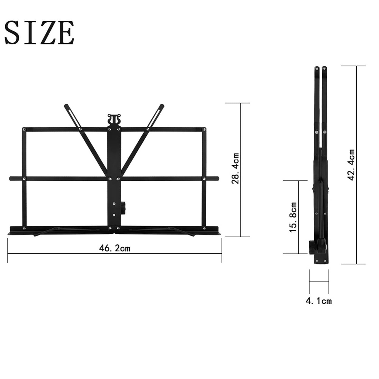 Leggio per Spartiti Supporto Pieghevole for spartiti Musicali Supporto da Tavolo in Acciaio Inossidabile Supporto Regolabile con Borsa Accessori for Strumenti Musicali(Black)