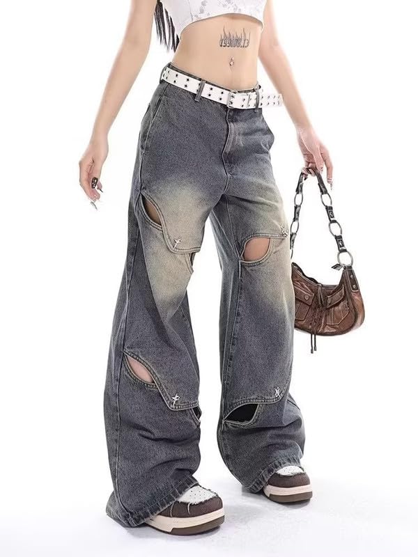 Hopecn Women's Y2K Flare Jeans Star Rhinestone Bell Bottom Pants Vintage Aesthetic Streetwear Y2K Fashion3