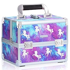 Joligrace Unicorn Makeup Box Vanity Case Cosmetic Organiser Case Beauty Box with Mirror and Magnification(5X) Spot…