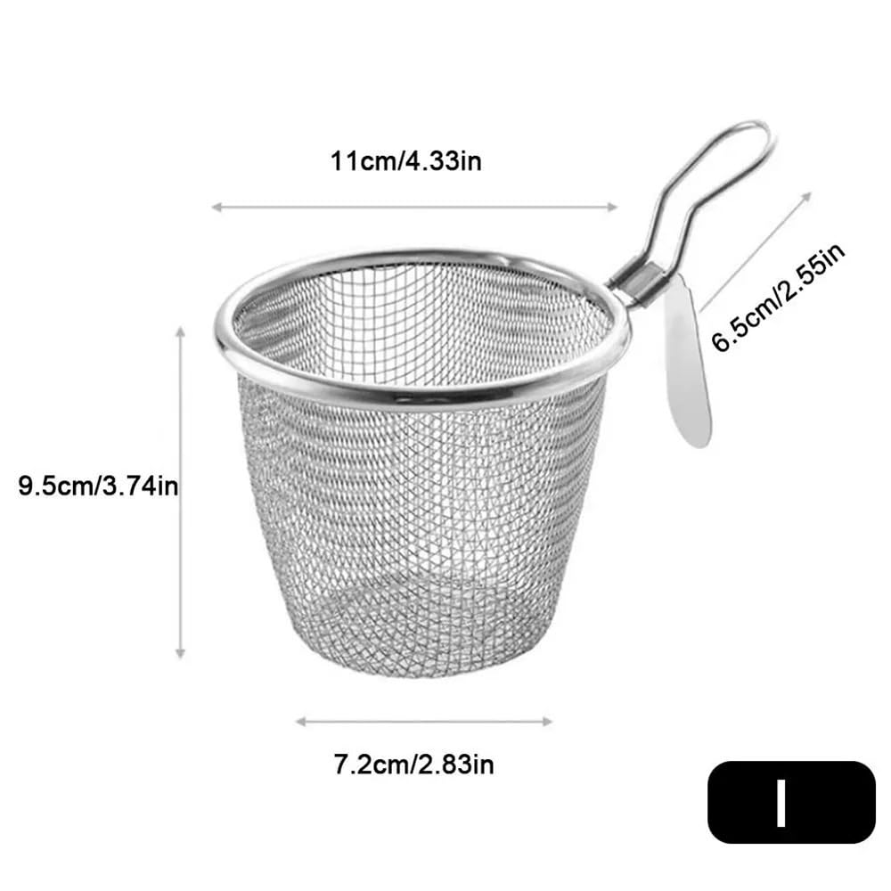 Cestello per friggitrice Colino a maglie in acciaio inossidabile con manico caldo, risciacquo, cottura a vapore di alimenti, cestello for friggitrice bollente e verdure Cestello per frittura(Grande)