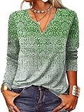 tunique longue jaune moutarde  Onsoyours T-Shirt col Rond Blouses à Manches Longues pour Femmes Casual Imprimé Tunique Tops Lâche Chemisier T-Shirts pour Femmes Sweat-Shirt Tuniques Basiques Haut Automne J Vert M