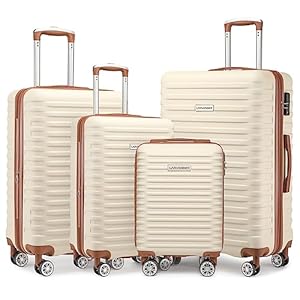 Lulusail LARVENDER Luggage Sets 4 Piece, Expandable(Only 24″&28″) ABS Suitcase with 360° Spinner Wheels, Durable Luggage Sets Clearance Carry On Luggage Suitcase Set For Women Men, White