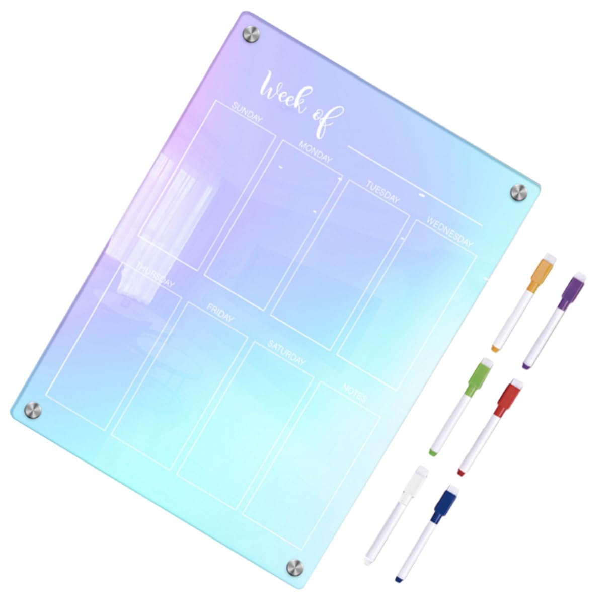 DOITOOL 1 Satz Notepad Pen -Set Magnet Planen Sie das Whiteboard planen wöchentlich monatlich Zeitplan kühlschrank weiße Tafel aus Acryl Acrylplatte für die Wand