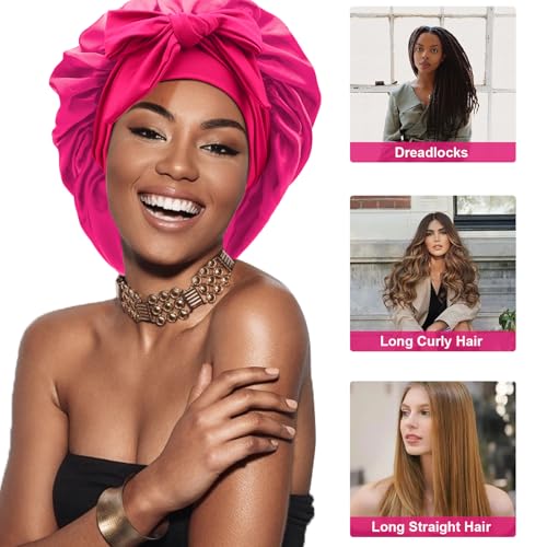 DRESHOW Satin Braid Bonnet for Women Silk Bonnet for Sleeping Sleep Cap with Elastic Tie Band Night Cap for Long Curly Hair Locs - Image 4