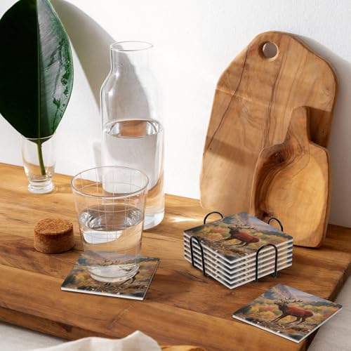 Dessous de verre élan en céramique absorbante avec support et base en liège (Lot de 6) - 8