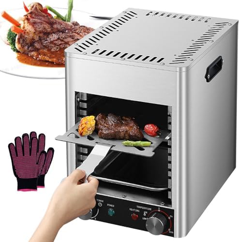 1700W Electric Steak Broiler, Commercial Indoor Grill with 10 Slots, Adjustable 200-800℃ Temperature & 0-10min Timer, Perfect for Restaurants & Home Cooking