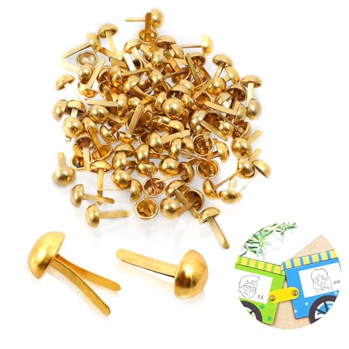 100 Stück Mini Brads Musterbeutelklammern, Musterklammern Metall Papierverschlüsse Splinte Rundkopfklammern Scrapbooking Brads für Schule Büro Kartenherstellung,DIY Handwerk Papier Verschlüsse(Gold)