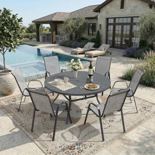 Image of DIFY Patio Chairs Set of 6, Stackable Outdoor Dining Chairs Set with Breathable Textilene High Back and All-Weather Metal Frame for Garden, Backyard, Deck, Grey