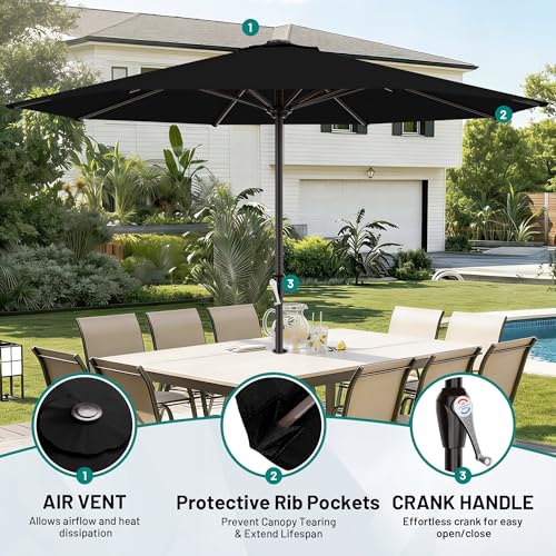 Image of AreShark 12 FT Patio Umbrella for Outdoor, Outdoor Table Umbrella with Crank, Outdoor Patio Umbrellas with 8 Sturdy Ribs, Patio Umbrellas for Market, Garden, Pool (Black)