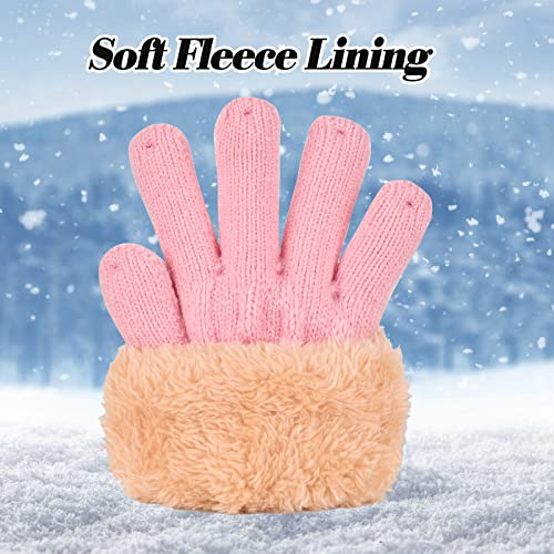 2 Pairs Kids Winter Knit Gloves Boys Girls Warm Thermal Cable Knitted Gloves 2-6-10-14 Year Wool Fleece Lined Mittens2
