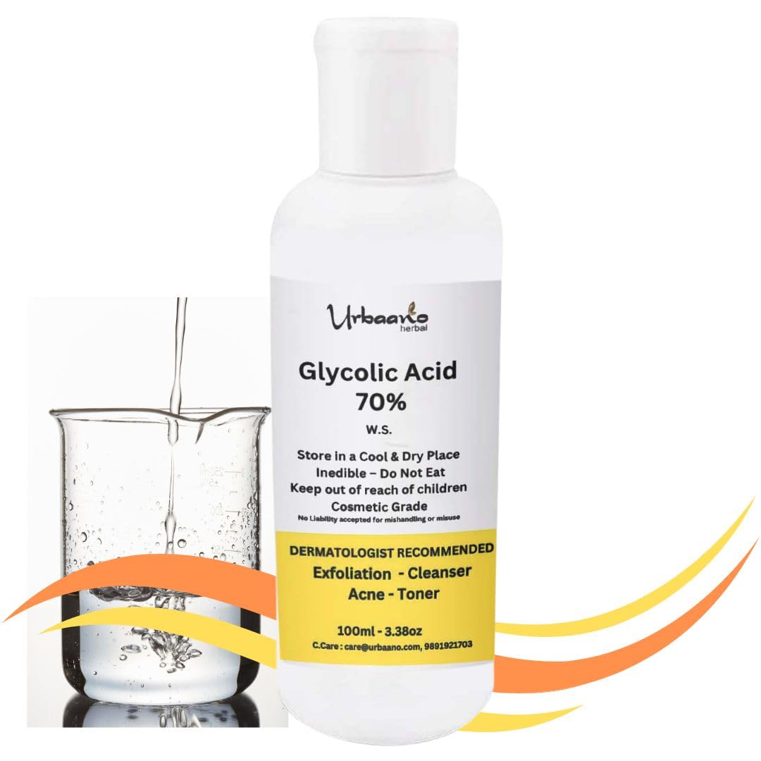 Urbaano Herbal Glycolic Acid 70%, Liquid for Cleansers, Toner, Creams, Masks Making & DIY Personal Care for Face, Haircare, Skincare & Body (100 ml) Urbaano Herbal Glycolic Acid 70%, Liquid for Cleansers, Toner, Creams, Masks Making & DIY Personal Care for Face, Haircare, Skincare & Body (100 ml)