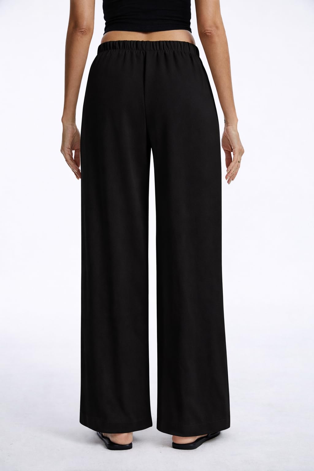 AnotherChill Women's Crepe Wide Leg Pants Casual Wrinkle Resistant Breathable Lightweight Trousers for Spring Summer — view 4