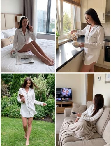 Image of Pjmlifecoco Nightgown for Women Button Down Sleepshirt Long Sleeve Nightdress Soft Modal Sleepwear S-XXL