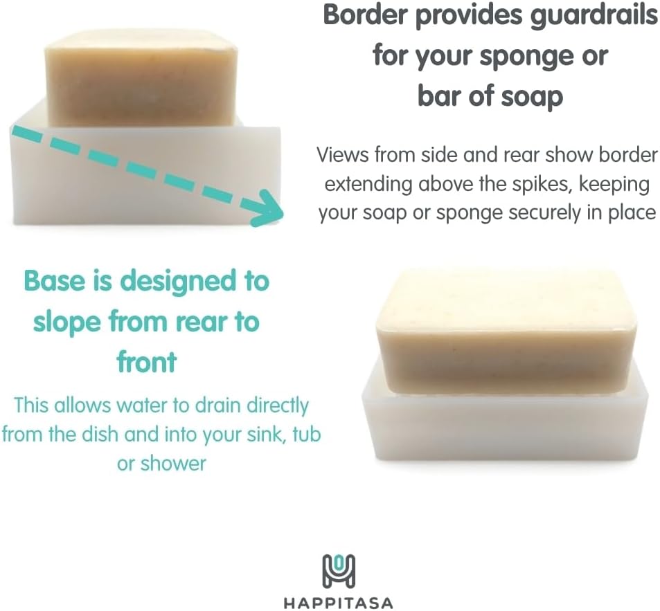 Silicone Draining Soap Dish, Floating Sloped Design, Universal Fit, Extra Thick (Clear White, 4.5"x3.5")