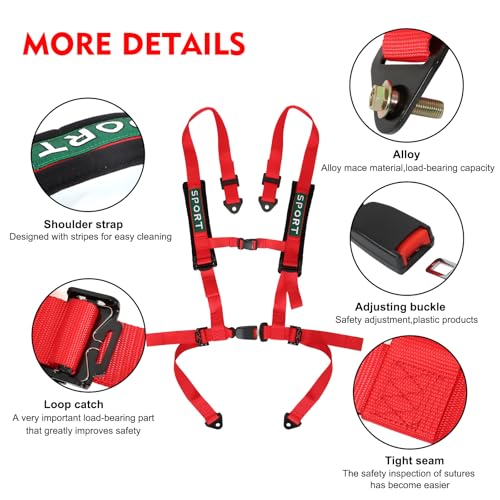 Image of 4 Point Racing Harness With Padding Heavy Duty Buckle Upgraded 2 Inch Straps UTV Harness 4 point Universal Adjustable for Adults Easy Install, Red