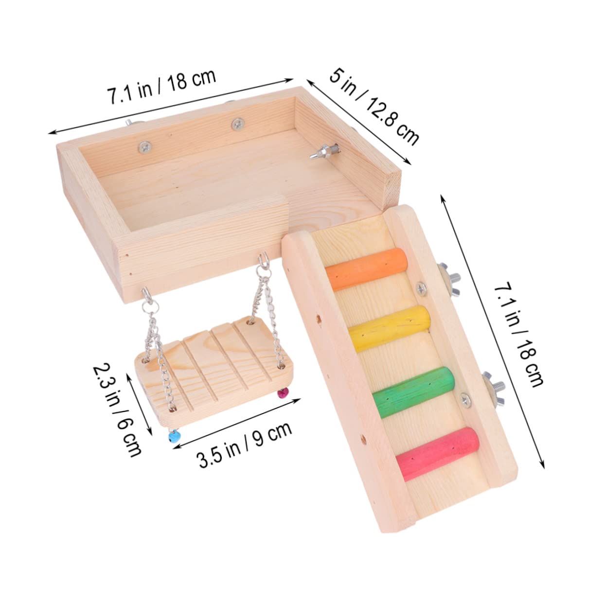 HANABASS Set de 3 Jouets pour Oiseaux en Bois Balançoire, Échelle et Jouet à Mâcher pour Perroquets et Petits Oiseaux, pour Explorer et Développer L'équilibre