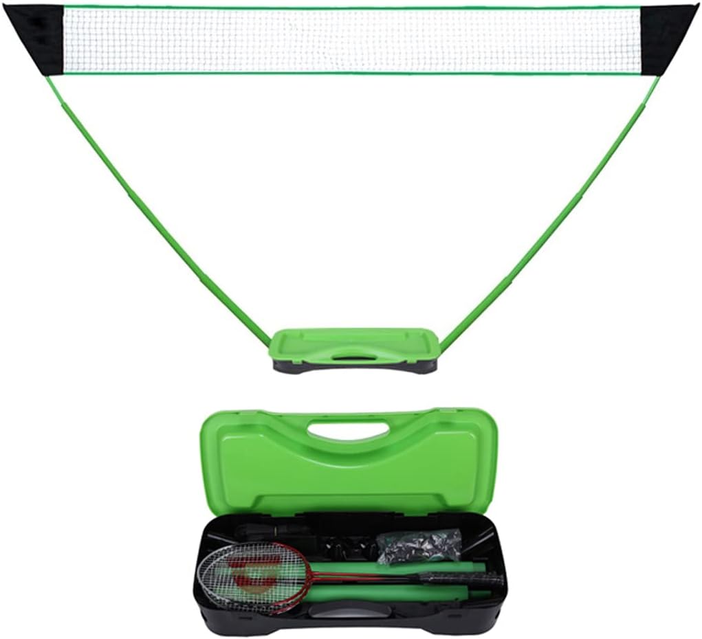 Complete Badminton Sets, Portable Badminton Net Set with 2 Badminton Rackets 2 Shuttlecocks, Folding Volleyball Tennis Net System for Outdoors Courtyard (Green)