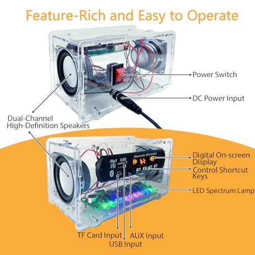 EIELEDIY Blutoth-Compatible Speaker Kit Multi-Function Soldering Practice kit Voice-Activated Level Indicator Dual Channel Speaker for Soldering Project Transparent Speaker - Thumbnail 3