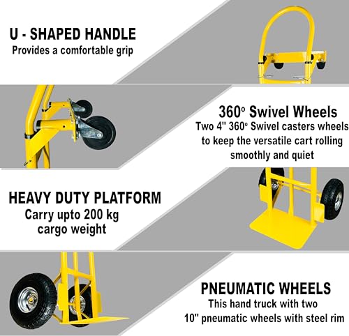 Image of Welbuilt Steel 2 in 1 Multi Truck, Hand Truck(150 kg Capacity), Platform Trolley(200 kg Capacity), Multi-Functional Sack Truck with Inbuilt Hand Grip and Pneumatic Wheels