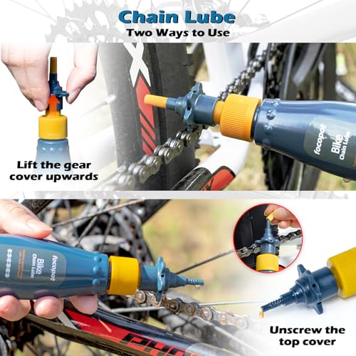 Image of focopot Bike Cleaning Kit with 25 oz Bike Cleaner,10 Gear Floss,Toolbox | 13 Pcs,10oz Degreaser,2oz Lube,Scrubber,Suitable for Mountain /Road /E Bike,Biodegradable Safe Formula,Bike Cleaning Brush Tool