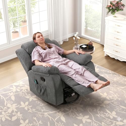 Image of Amazon Brand - Solimo Stark | Single Seater Sofa Recliner | Rocking, Revolving and Recline Manual Recliner (Velvet Grey) | 1 Year Warranty