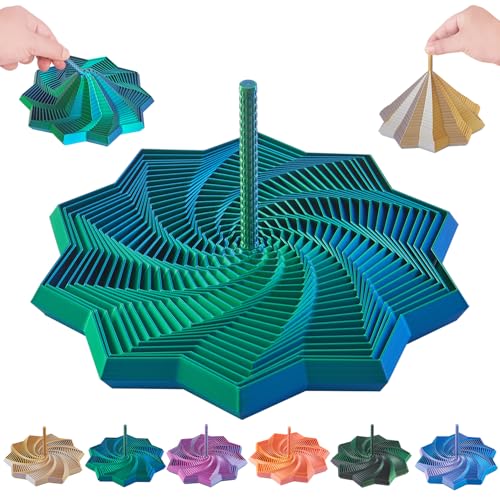 25Rings Large 3D Expanded Sensory Fidget Star with Handle Stress-Relief for Adults Multi-Color Entertainment Pack for Mesmerizing Fun (Blue-Green Large)