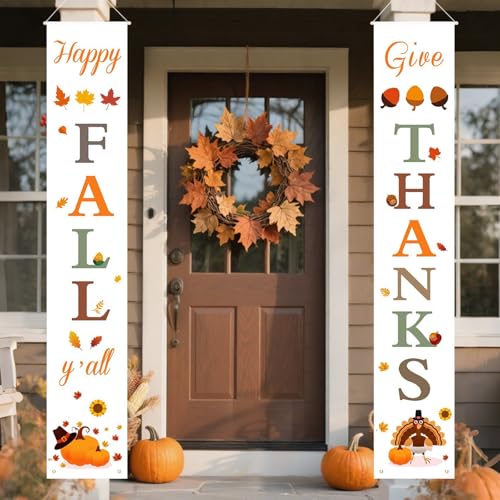 DAZONGE Fall Decorations for Home | Happy Fall & Give Thanks Porch Banners for...