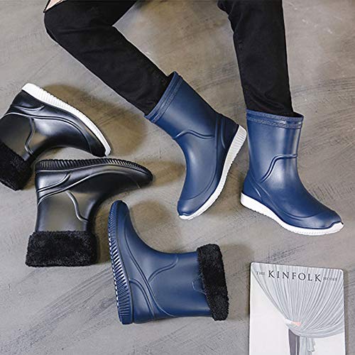 Image of ANUFER Men's Mid-Calf Snow Rain Boots Outdoor Waterproof Gardening Farm Boots with Removable Fluff Lining