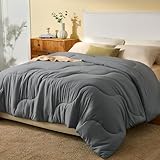 BEDLORE Couette 140x200 Tempérée 220g/m² pour Lit 1 Personnes, Couette 1 Personnes Légère avec Rembourrage en Microfibre, Édredon Douce pour 4 Saisons, Lavable en Machine, Gris Foncé