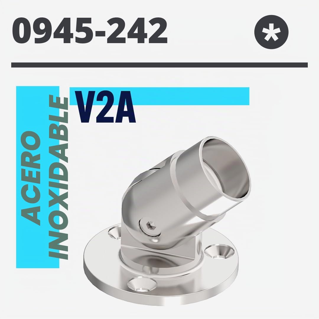 Sellon24® Brida de pared de acero inoxidable con articulación V2A 42,4, accesorio de barandilla, brida de 0 a 90 grados, pasamanos, tubo de escaleras regulables, conector de brida de tubo, brida, tubo