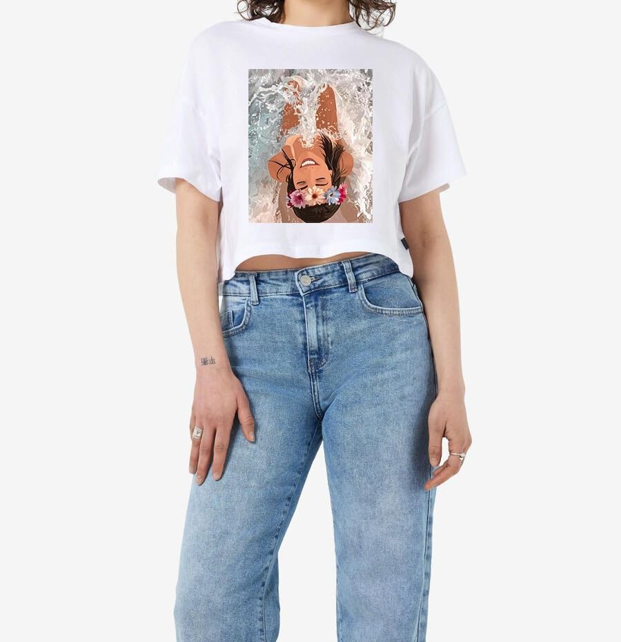 Tiger Oversized Crop Tshirts for Women sea Water Bikini Flower-image-20
