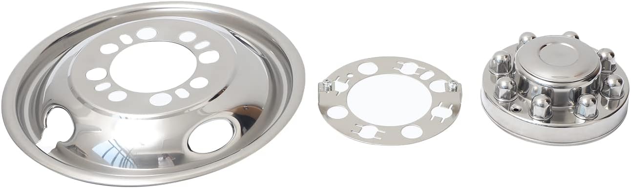 16 Inch 8 Lugs 4 Hand Holes Polished Stainless Steel Wheel Simulator Full Kits for 1974-2000 Chevy GMC 3500, 1974-1998 Ford F350, 2008-2021 Ford E350 E450 Van, 1974-1999 Dodge Ram 3500
