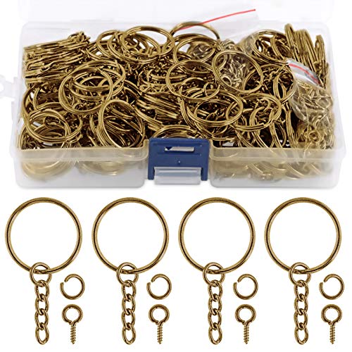 Swpeet 450Pcs 1 Inch 25mm Bronze Flat Key Chain Rings