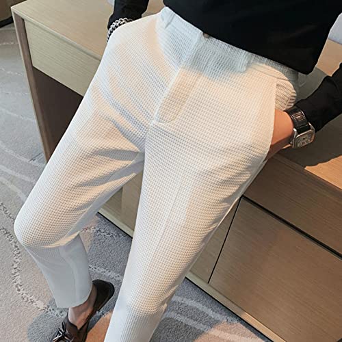 Men Elastic Waist Waffle Trousers Comfort Straight Fit Flat Front Dress Pant Classic Fit Flat Front Dress Pants3