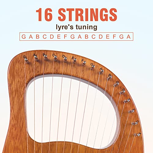 image for AKLOT 16 Metal Strings Lyre Harp Maple Saddle Mahogany Body Lyra Harp 