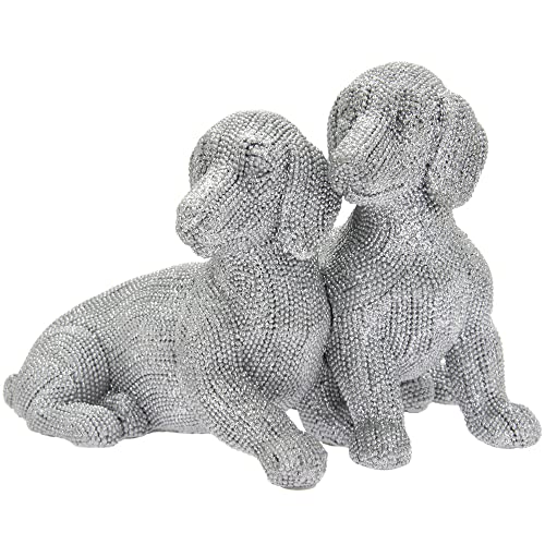 Lesser & Pavey Twin Dachshund Silver Glitter British Designed Ornament | Home Decor Animal Ornaments For All Homes or Offices | Decorative Home Accessories For All Types of Homes