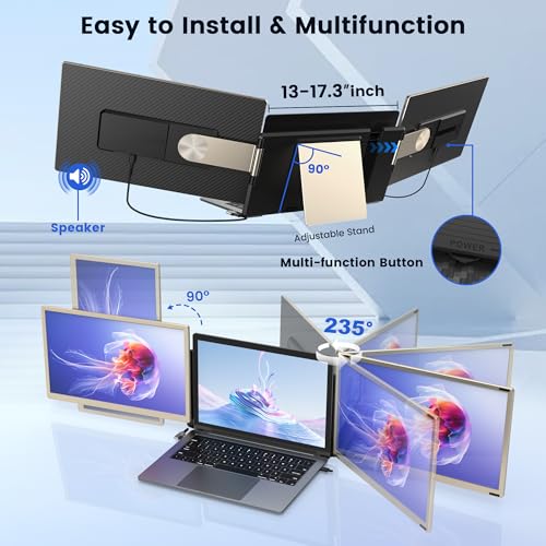 Image of Upgraded 15.6 inch Laptop Screen Extender,FHD 1080P IPS Triple Laptop Screen Extender,2 Detachable Screens Design Monitor Extender for 13 inch-17.3 inch Laptops (Mac, Wins, Android, Dex)