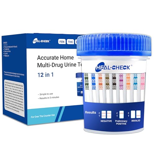 [1 Pack] 12 Panel Multi Drug Test Kit with Fentanyl (Fen/FYL) HEAL-CHECK Professional Drug Urine Test Cup for Workplace Rehab & Home Use THC COC AMP MET/mAMP BZO MTD BUP MDMA OXY PCP OPI
