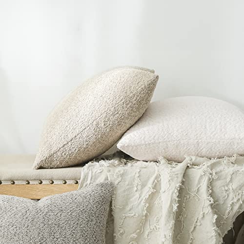 Fiouovo Textured Farmhouse Throw Pillow Covers 20X20 Decorative Pillows For Bed Couch Pillows For Living Room Rustic Pillows Neutral Accent Cushion Cases Set Of 2, Beige #TOP5