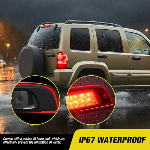 Image of Nilight Third Brake Light Tail High Mount 3rd Stop Lights Red Lens Compatible with Jeep Liberty 2002 2003 2004 2005 2006 2007 Van SUV Rear Center Cab Lamp