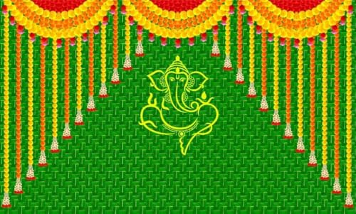 Image of Banana Leaf Design Backdrop Decoration Pooja Cloth (5 * 8 FT) (Banana 3)