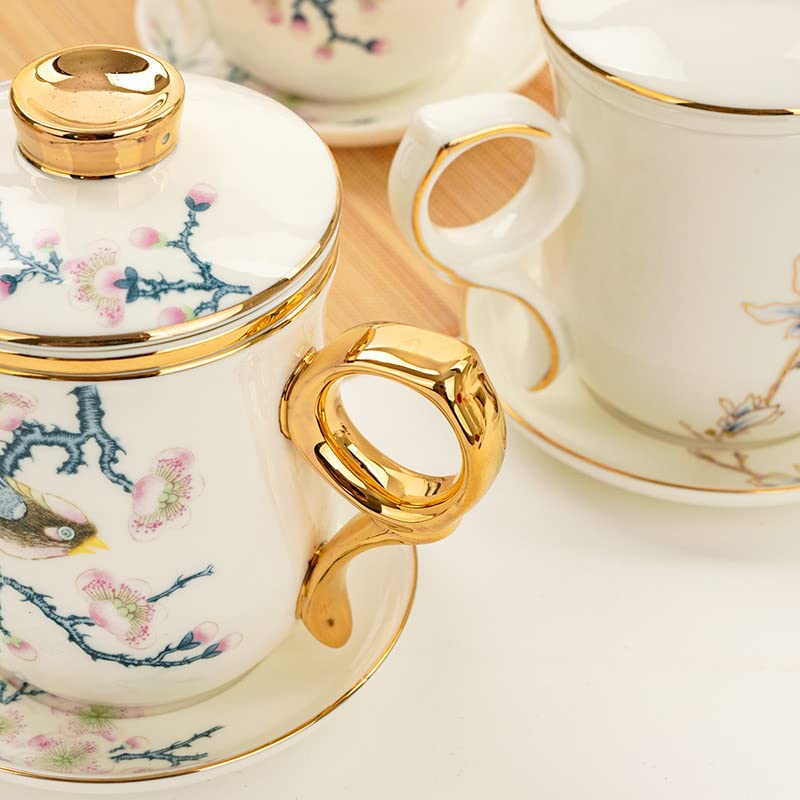 Tasse à thé créative en porcelaine anglaise avec couvercle et filtre pour le bureau - En céramique peinte à la main