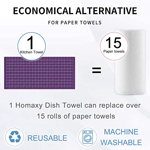 Homaxy 100% Cotton Terry Kitchen Towels(Purple, 13 X 28 Inches), Checkered Designed, Soft And Super Absorbent Dish Towels, 4 Pack #TOP6