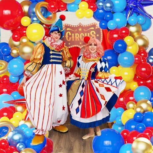 Image of 142 Pcs Red Blue Yellow Cartoon Hedgehog Balloon Arch Kit,Gold Circle Twisting Balloons with Exploding Star Foil Balloons for Video Game Theme Birthday Party Carnival Circus Baby Shower Decorations